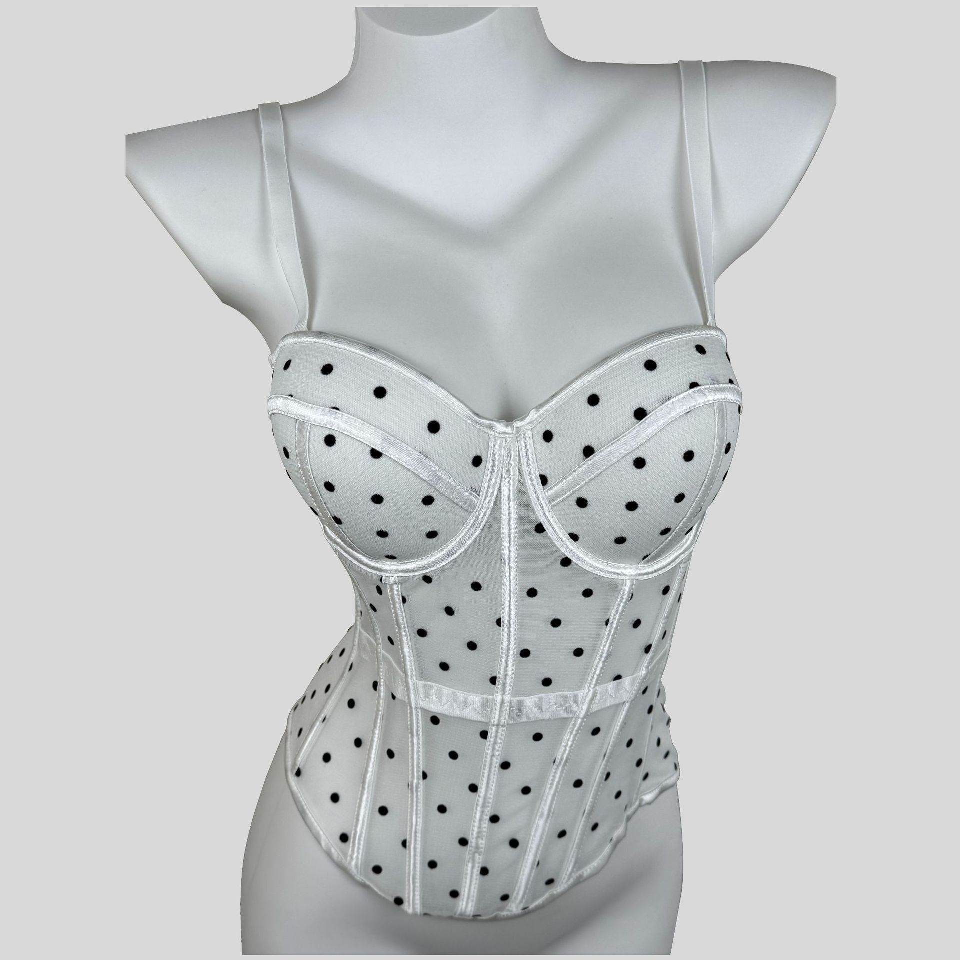 Womens Mesh Polka Dot Corset Bustier Top - Tummy Control Waist Cincher